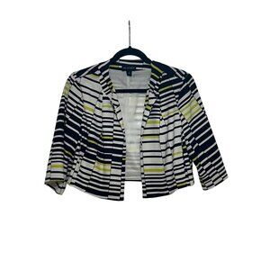 Striped Womens Cropped Blazer Jacket By I.N. Studio Size 12 Black White Yellow #